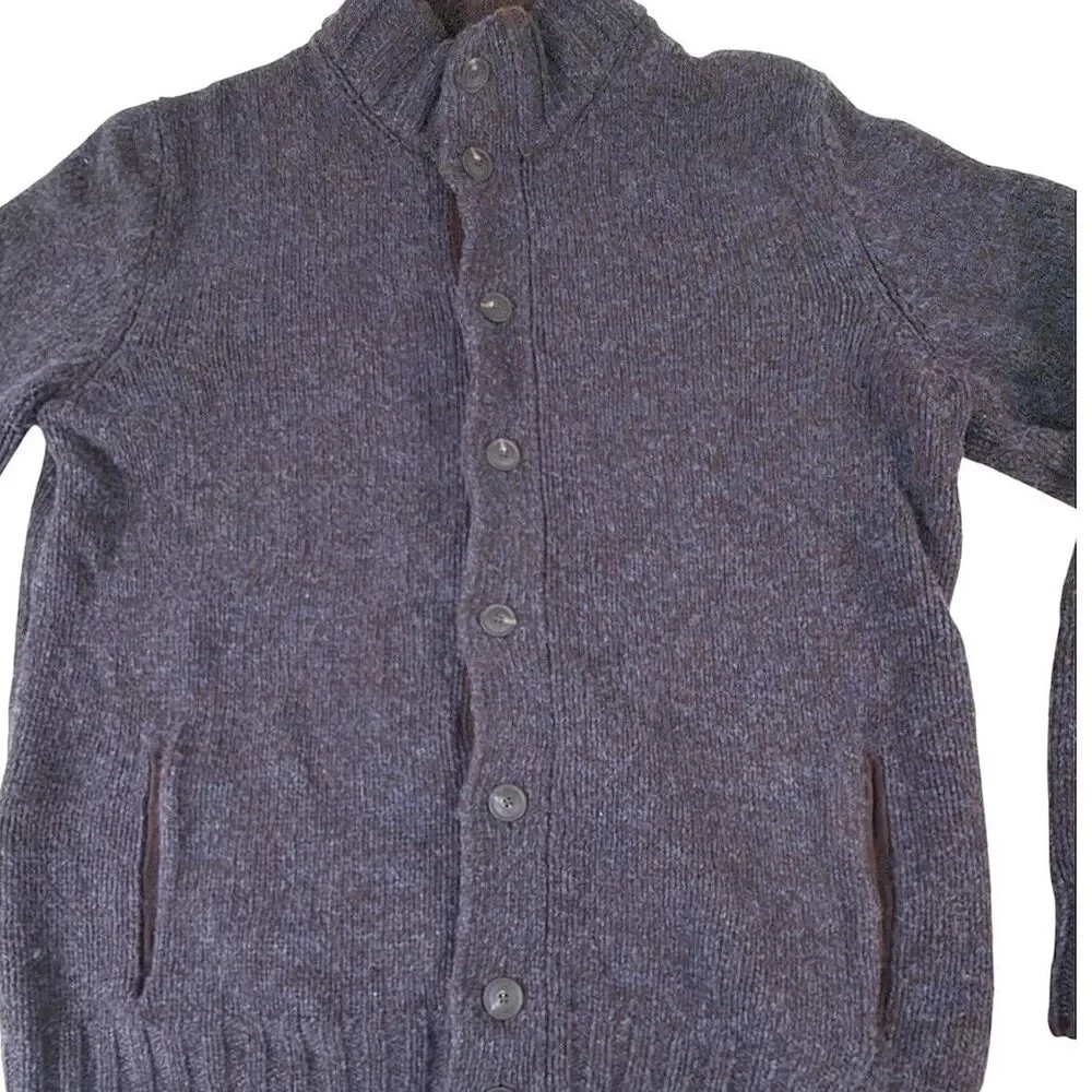 Gran Sasso Mens 54/L Virgin Wool Full Button Front Sweater Navy Burgundy Italy